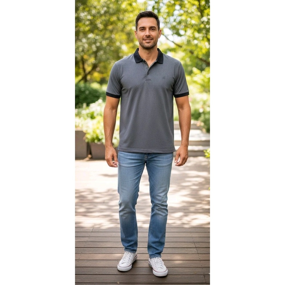 PGA TOUR Men's 3X Big Tall Blue Geometric Performance Golf Polo Shirt Resort
